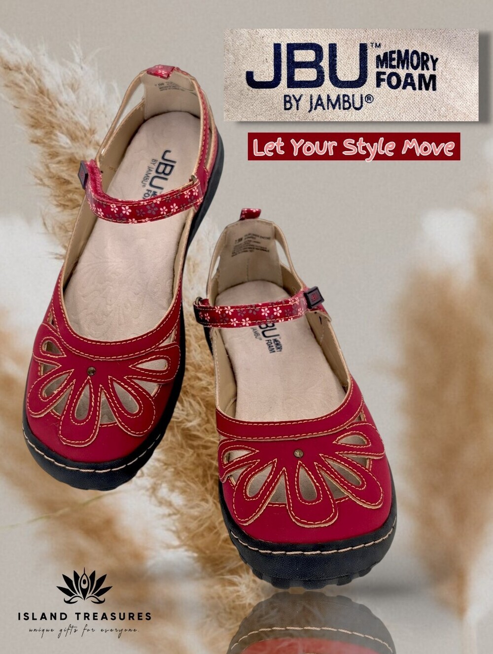 JBU "Wildflower Encore" Size 7.5W Burgundy/Wine Mary Jane Flats Memory Foam